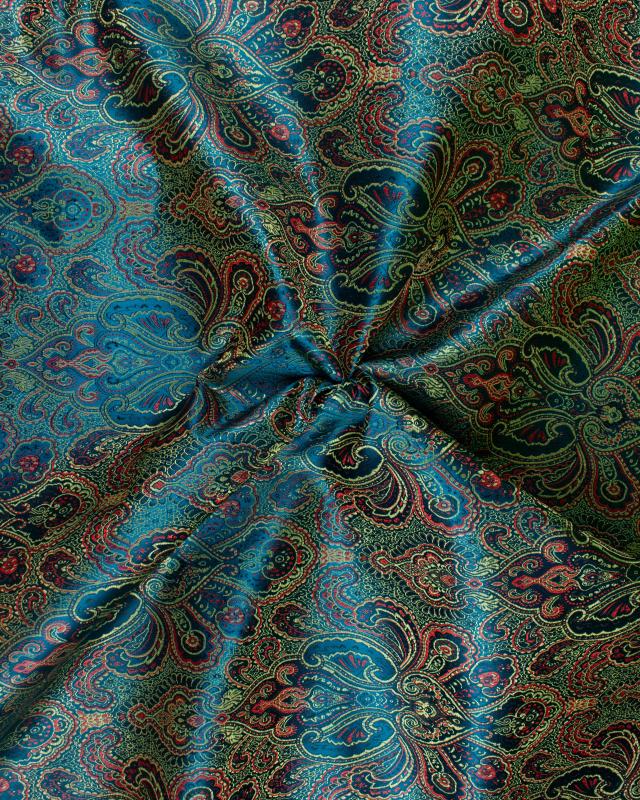 Satin jacquard Indien paisley Bleu Canard - Tissushop